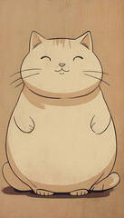 Stylized Minimalist Line Drawing Of A Chubby Cat