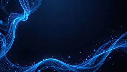 Abstract Blue Waves with Sparkles on Dark Background for Design
