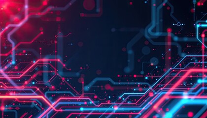 Futuristic Abstract Circuit Patterns in Red and Blue Light
