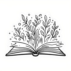 Minimalist Black Line Art Book Plant Sticker