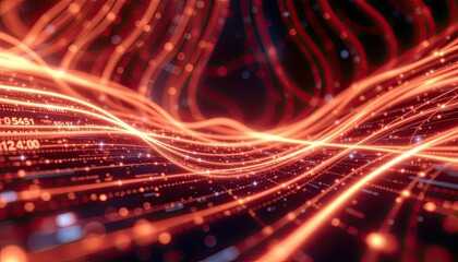 Abstract Digital Wave Pattern with Glowing Lines and Particles