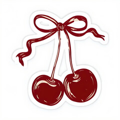 Glossy Red Cherry Minimalist Sticker Design on White Background Sticker