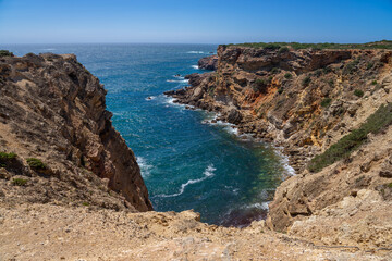 Landscape of the Carrapateira cliffs since lookout in a sunny day, Carrapateira, Portugal.