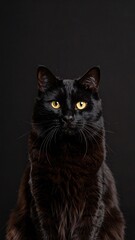 Majestic black cat portrait dark background studio shot