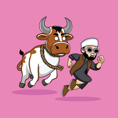 Trendy Muslim Boy chased By Cow in Eid Al Adha Mubarak