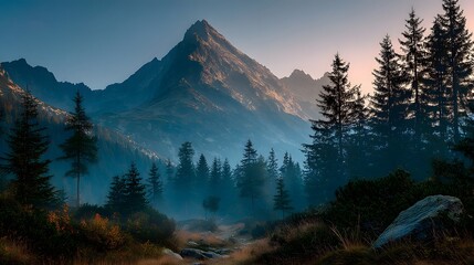 Mountain sunrise in calm nature, a moment of peace and serenity