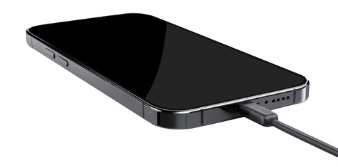 Smartphone Charging with Cable on White Background