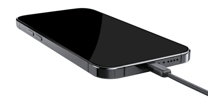 Smartphone Charging with Cable on White Background