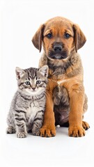 Adorable kitten and puppy best friends posing together