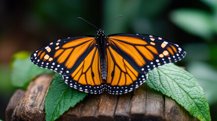 Fototapeta premium A butterfly emerging from its chrysalis, unfolding its wings for the first time