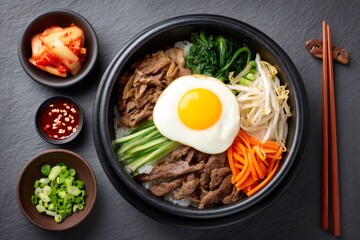 Delicious korean bibimbap with fresh ingredients