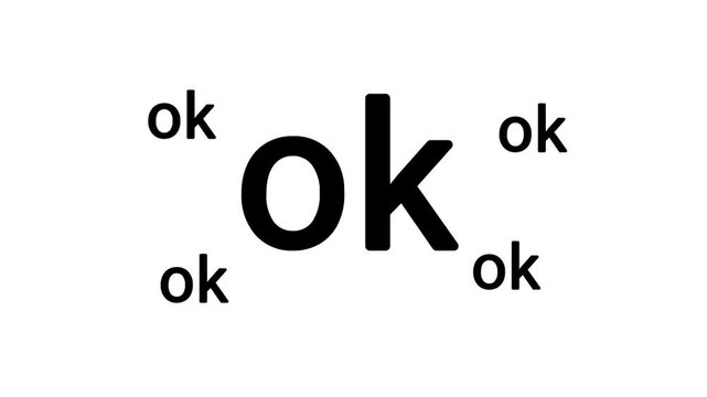 Zoom in and out animation the ok symbol. Large black symbol in the center and four small symbols around. Seamless looped 4k animation on white background