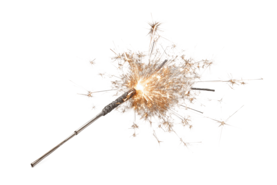 PNG Ignited sparkler with vibrant golden sparks against black background