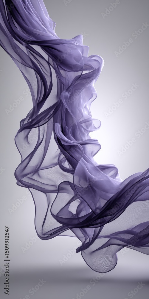 Poster dynamic abstraction of flowing purple fabric in delicate waves against a soft gradient background