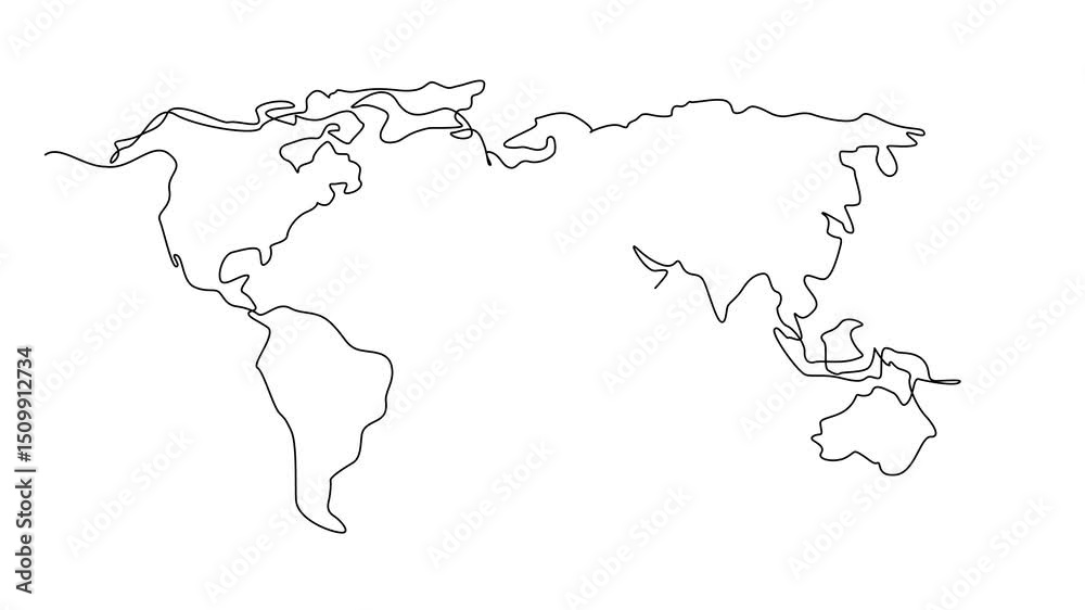 Poster self drawing animation of single one line drawing asthma inhaler with a world map on the back. assis