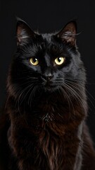Majestic black maine coon cat portrait dark background