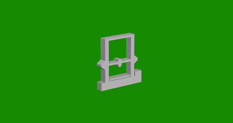 Isolated realistic white 3D printer symbol front view with shadow. 3d illustration on green chroma key background