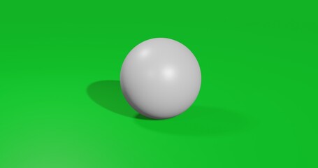 Isolated realistic white sphere front view with shadow. 3d illustration on green chroma key background