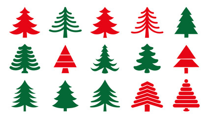 set of red and green christmas tree vector.