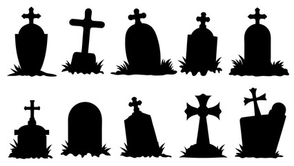 Set of grave tomb silhouette vector design big pack of illustration