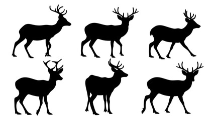 set of deer silhouette design vector art illustration