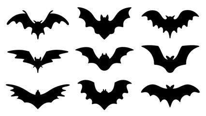 set of halloween bat silhouette vector on tranparent background