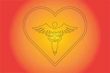 Golden heart with red wings flying symbol of love and romance vector illustration icon design emblem tattoo art decoration logo