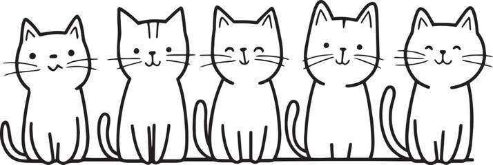 Cute Cartoon Cat Line Drawing. Black and White Kawaii Kitten Vector Illustration for Coloring and Print