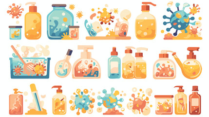 Colorful Hygiene Icons: Viruses, Bacteria, and Cleanliness Symbols set germ germs health safety     