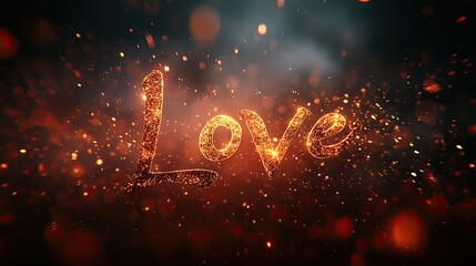 Sparkling gold stylized word "love" graphic design.