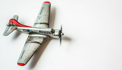 Vintage toy military airplane on white background