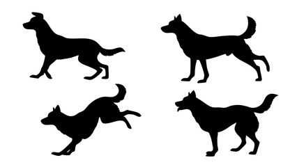 set of dog different pose silhouette vector