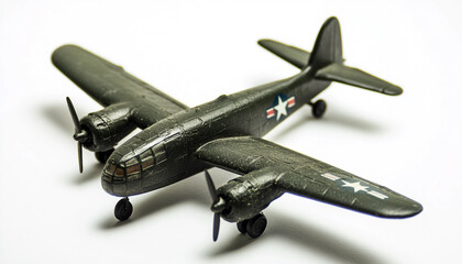 Vintage toy military airplane on white background