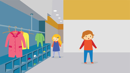 Vector illustration of a man and a woman choosing clothes in the store