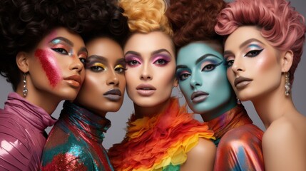 Vibrant beauty showcase fashion studio portrait photography colorful makeup styles close-up artistic expression