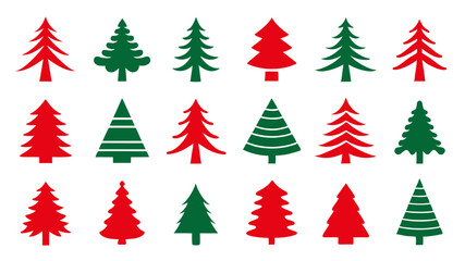 set of red and green christmas tree vector.