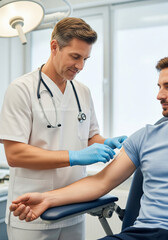 Obraz premium Doctor Administering Injection to Patient in Clinic