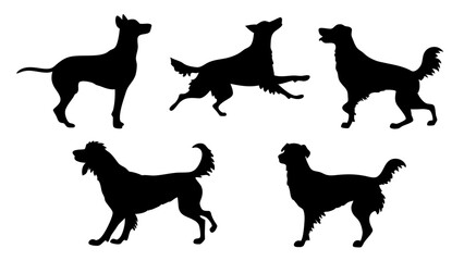 set of dog different pose silhouette vector
