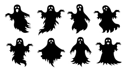 Ghost set. Spooky halloween silhouette.