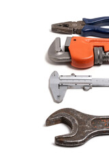 Plumbing tools are highlighted on white background, leaving room for copying your text.