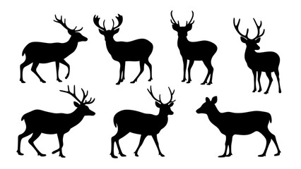set of deer silhouette design vector art illustration