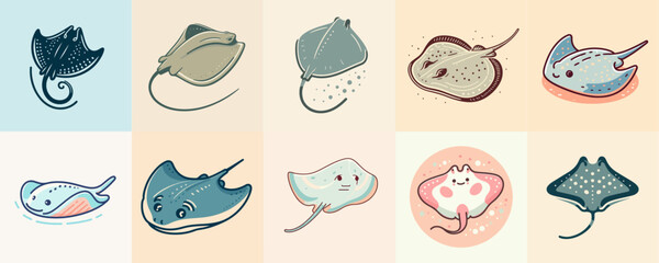 collection of stingray cartoon illustration