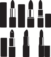 Obraz premium Lipstick Vector Set – Black Silhouette Cosmetic Icons Collection