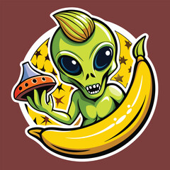 Alien eating banana funny design