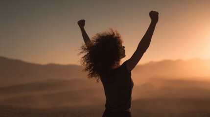 Fototapeta premium Strong woman, winning, success , and life goals concept.