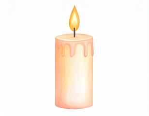 Serene white candle with a gentle yellow flame, calming still life