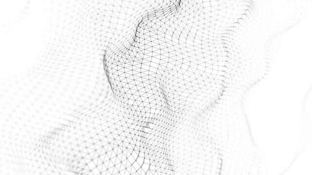 Digital dynamic wave of particles and lines. Abstract white futuristic background. Big data visualization. 3D rendering.