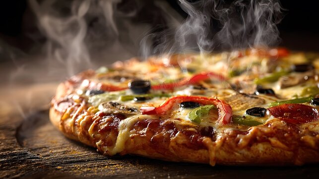 Freshly baked pizza with melted cheese and vibrant toppings, a delicious feast for the senses