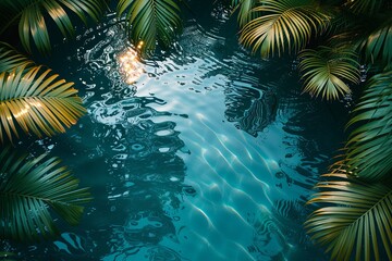 Tropical Leaves Overlooking Blue Rippling Water