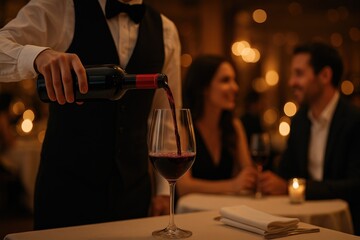 Wine Service at Romantic Dinner Table